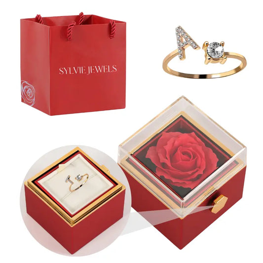 Coffret Rose Éternelle avec Bague Initiale